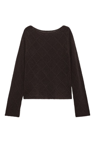 Pull coton maille ajourée - Marron
