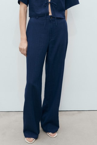 Pantalón denim fluido tiro alto - Azul