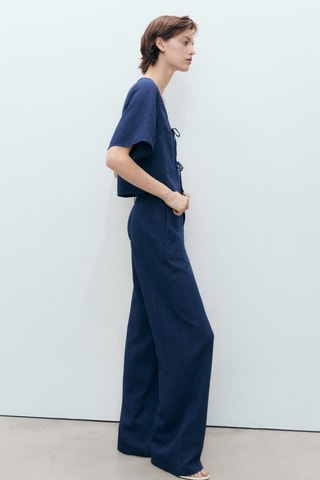 Pantalón denim fluido tiro alto - Azul