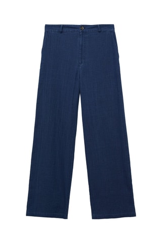 Pantalón denim fluido tiro alto - Azul