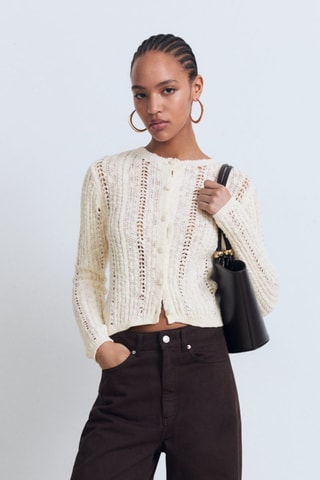Cardigan maille ajourée - Écru