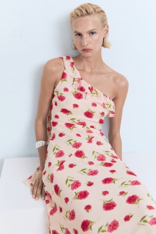 Robe à fleurs volantée - Écru