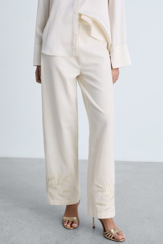 Pantalon droit brodé - Écru