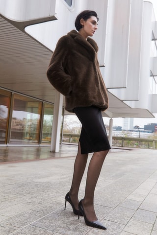 Manteau fausse fourrure revers - Beige