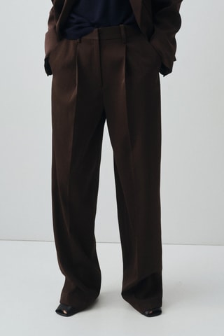 Pantalón traje recto pinzas - Marrón