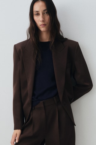 Pantalón traje recto pinzas - Marrón