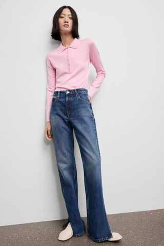 Pull col polo manches longues - Rose