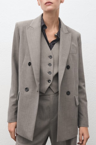 Blazer de costume en laine mélangée double boutonnage - Gris