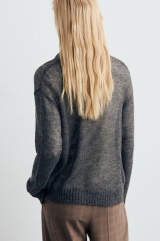 Pull col chemise semi-transparente - Gris