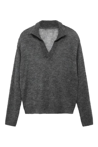 Pull col chemise semi-transparente - Gris