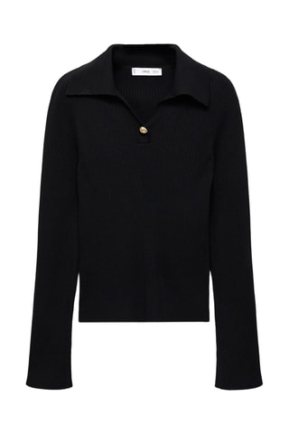Pull maille côtelé bouton bijou - Noir
