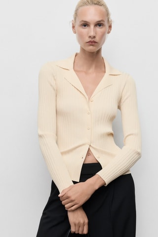 Cardigan à revers côtelés - Écru