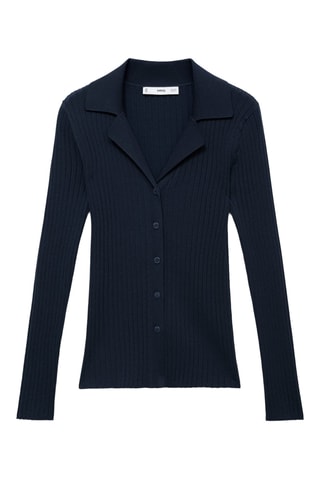 Cardigan à revers côtelés - Bleu marine