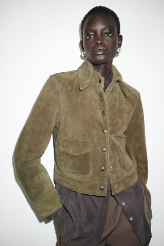 Veste en cuir fermeture par boutons - Kaki