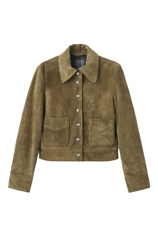Veste en cuir fermeture par boutons - Kaki