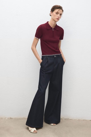 Pull col polo zippé - Rouge