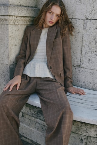 Pantalon de costume wide leg à carreaux - Marron