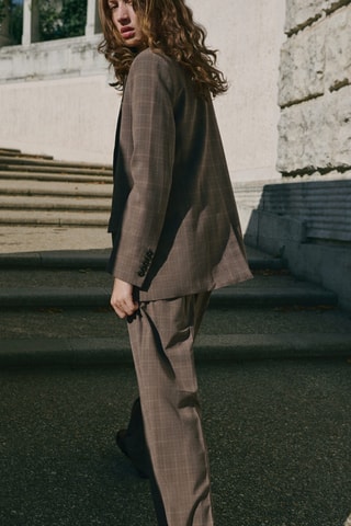 Pantalon de costume wide leg à carreaux - Marron
