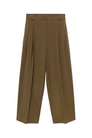 Pantalon wide leg à pinces taille normale - Kaki