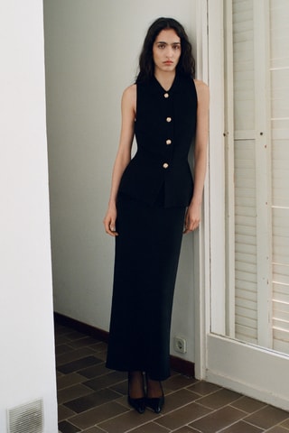 Jupe midi maille fine - Noir
