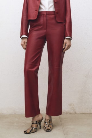 Pantalon droit en cuir - Rouge