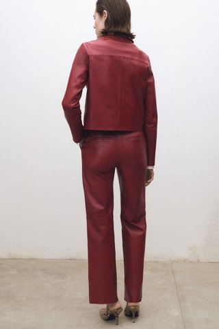 Pantalon droit en cuir - Rouge
