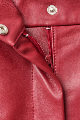 Pantalon droit en cuir - Rouge