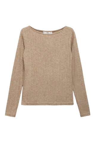 T-shirt manches longues pointelle - Marron clair