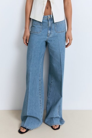 Jean wideleg poches taille haute - Bleu