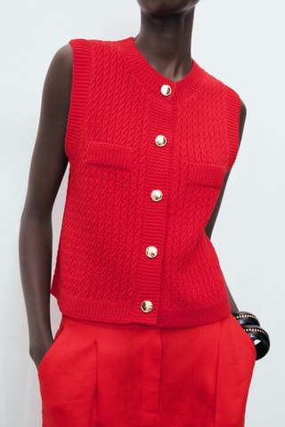 Gilet maille épaisse boutons - Rouge