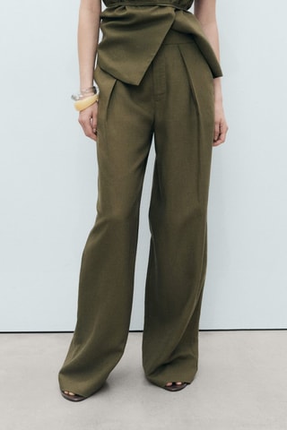 Pantalon mélange de lin pinces - Kaki