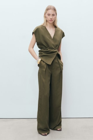 Pantalon mélange de lin pinces - Kaki