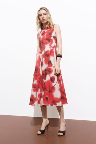 Robe évasée avec imprimé à fleurs - Écru