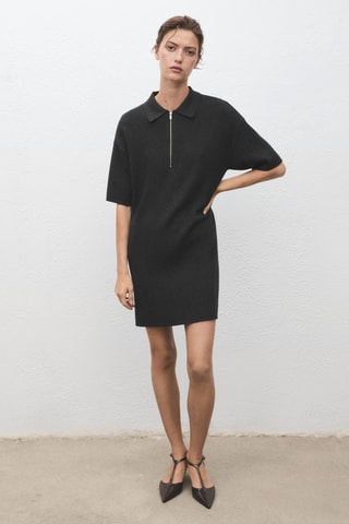 Robe maille col polo - Gris foncé