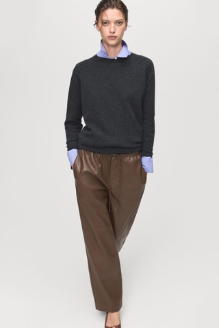 Pantalon taille élastique cuir synthétique - Marron
