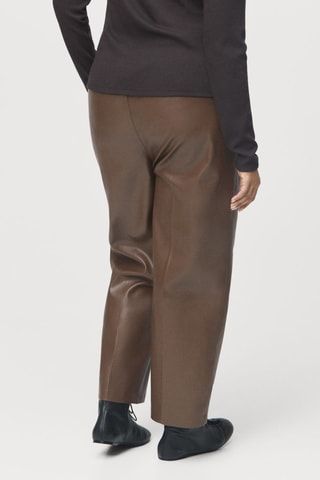 Pantalon taille élastique cuir synthétique - Marron