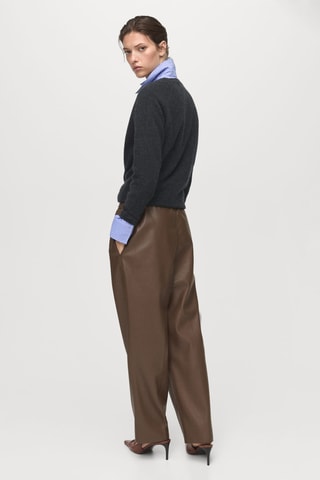 Pantalon taille élastique cuir synthétique - Marron