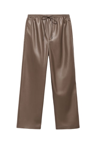 Pantalon taille élastique cuir synthétique - Marron