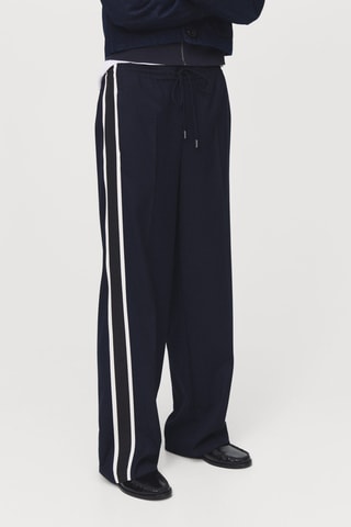 Pantalon droit rayure contrastée - Bleu marine