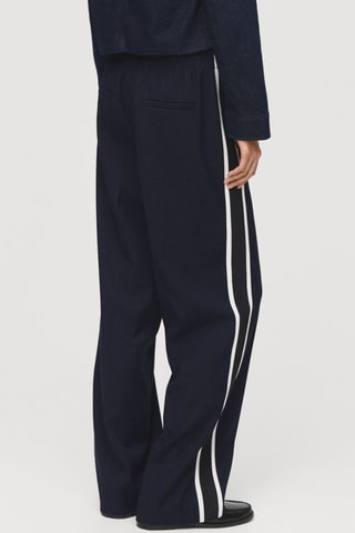 Pantalon droit rayure contrastée - Bleu marine
