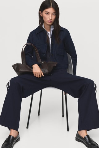 Pantalon droit rayure contrastée - Bleu marine
