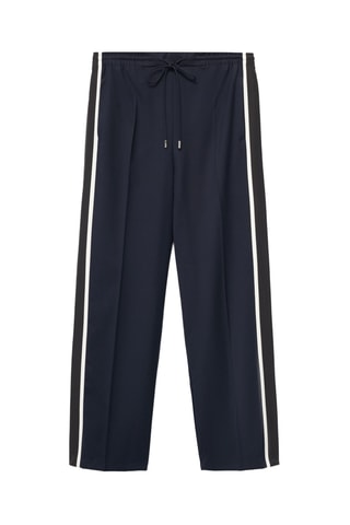 Pantalon droit rayure contrastée - Bleu marine