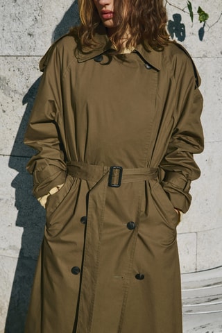 Trench col en velours côtelé double boutonnage - Kaki