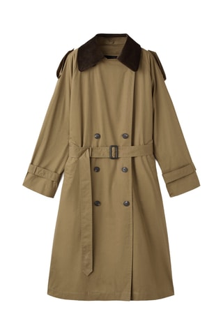 Trench col en velours côtelé double boutonnage - Kaki