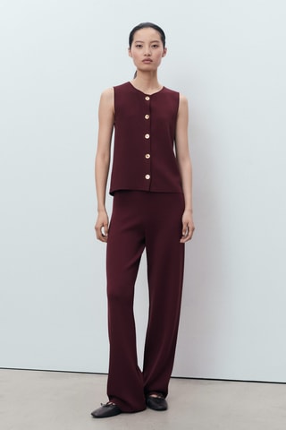 Pantalon maille taille élastique - Rouge