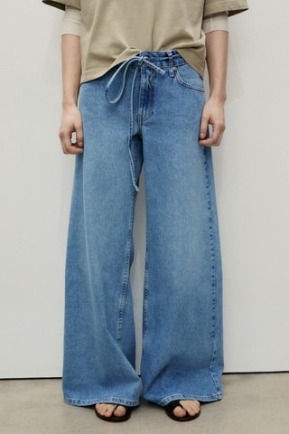 Jean wideleg taille basse ceinture - Bleu