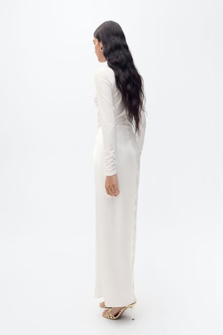 Robe longue tissu combiné - Écru