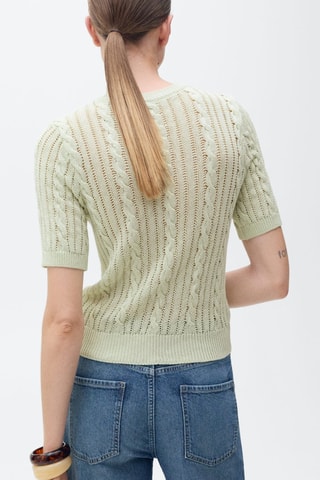 Pull maille tressée manches courtes - Vert clair