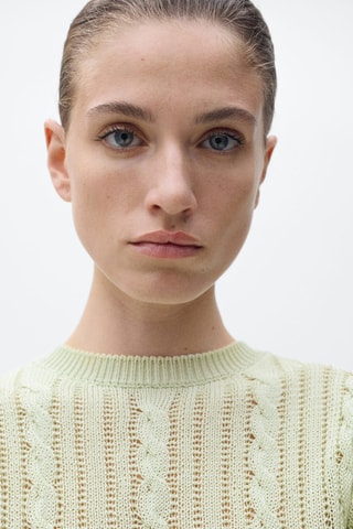 Pull maille tressée manches courtes - Vert clair