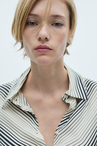 Chemise rayures manches cloche - Écru